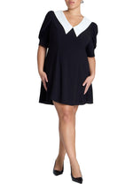 ELOQUII Women's Plus Size Contrast Collar Mini Dress - 26, Black Onyx
