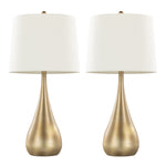 Pebble 29" Contemporary Metal Table Lamp Set in Gold with White Linen Shades - Set of 2