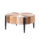 Rustic Manufactured Wood Flower-Shaped Coffee Table with Metal Legs