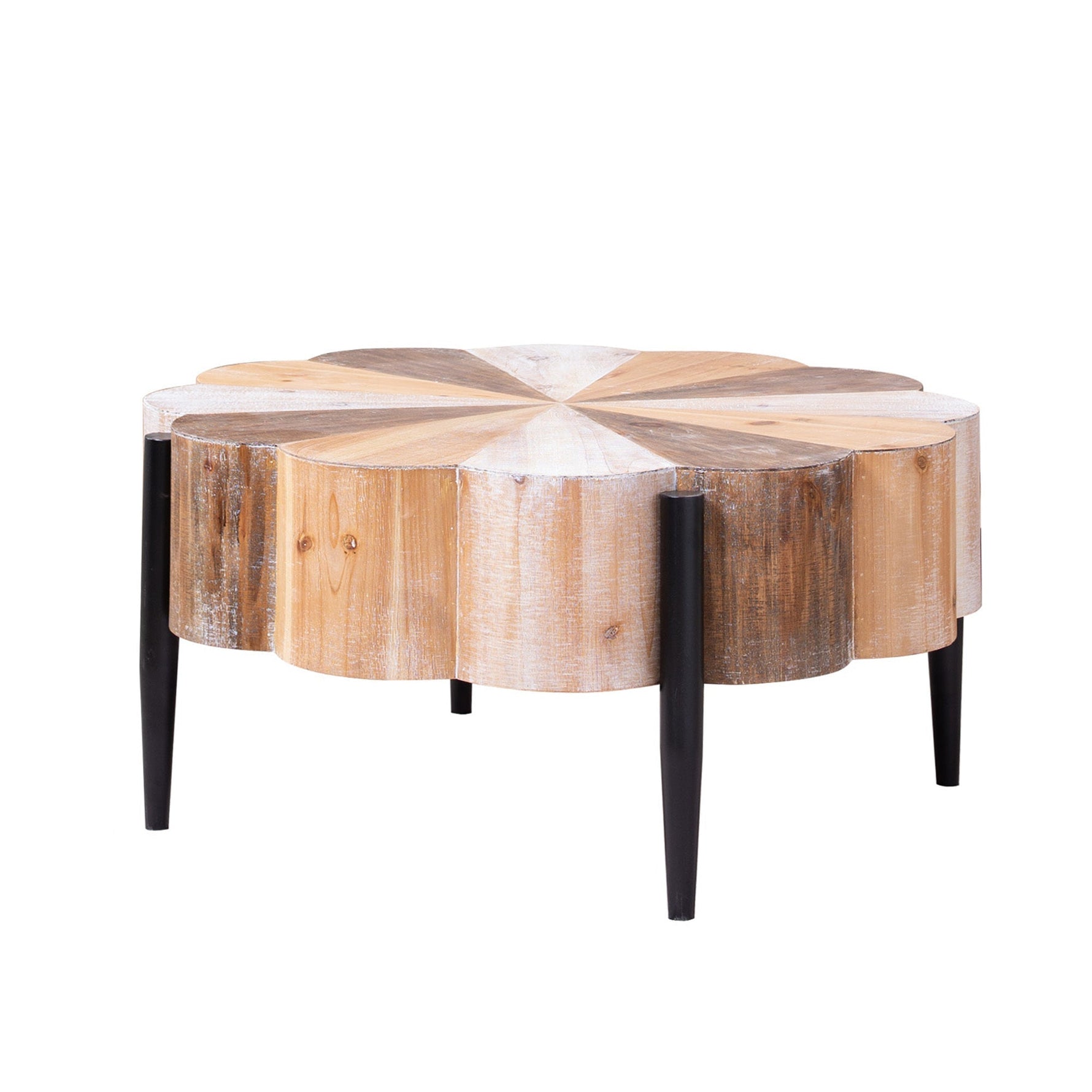 Rustic Manufactured Wood Flower-Shaped Coffee Table with Metal Legs