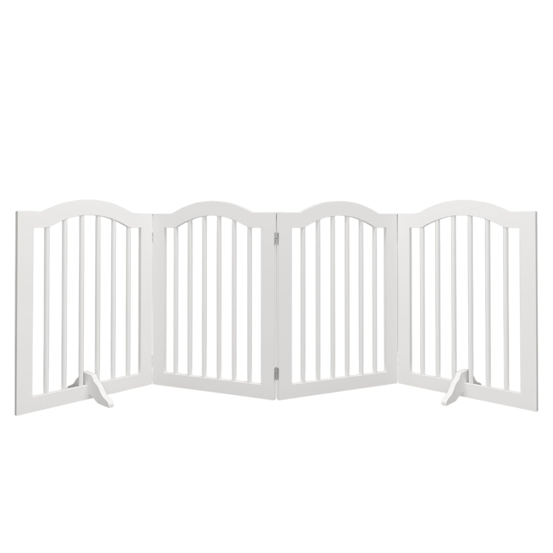 4 Panel Freestanding Pet Gate With Foldable Design And Support Feet - White