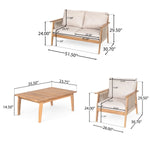 Outdoor 4pc Acacia Wood and Rope Sectional Patio Sofa Set