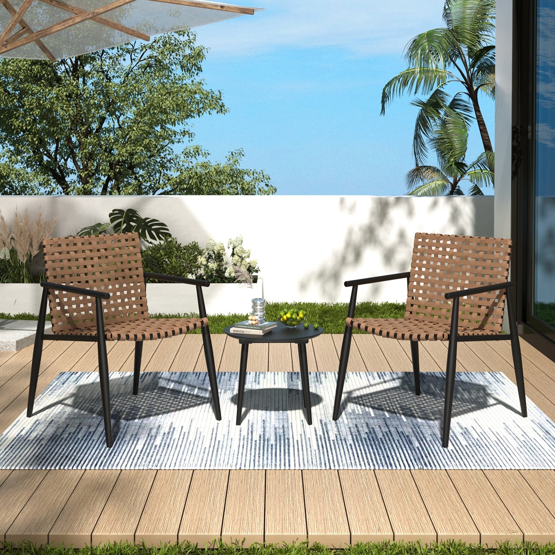 Modern Outdoor Chat Set: 2 Rattan Chairs with Side Table