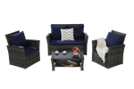 4 Pieces Outdoor Patio Furniture Set with Rattan Chairs and Tempered Glass Table