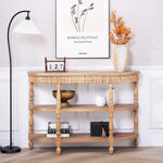 Handcrafted Wood Console Table with Hand-Woven Trim