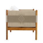 Outdoor Acacia Wood Club Chair with Diamond Rope Weave & Cushions, Teak Finish