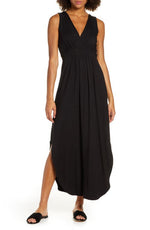 Fraiche by J V-Neck Jersey Dress in Black, Size Small