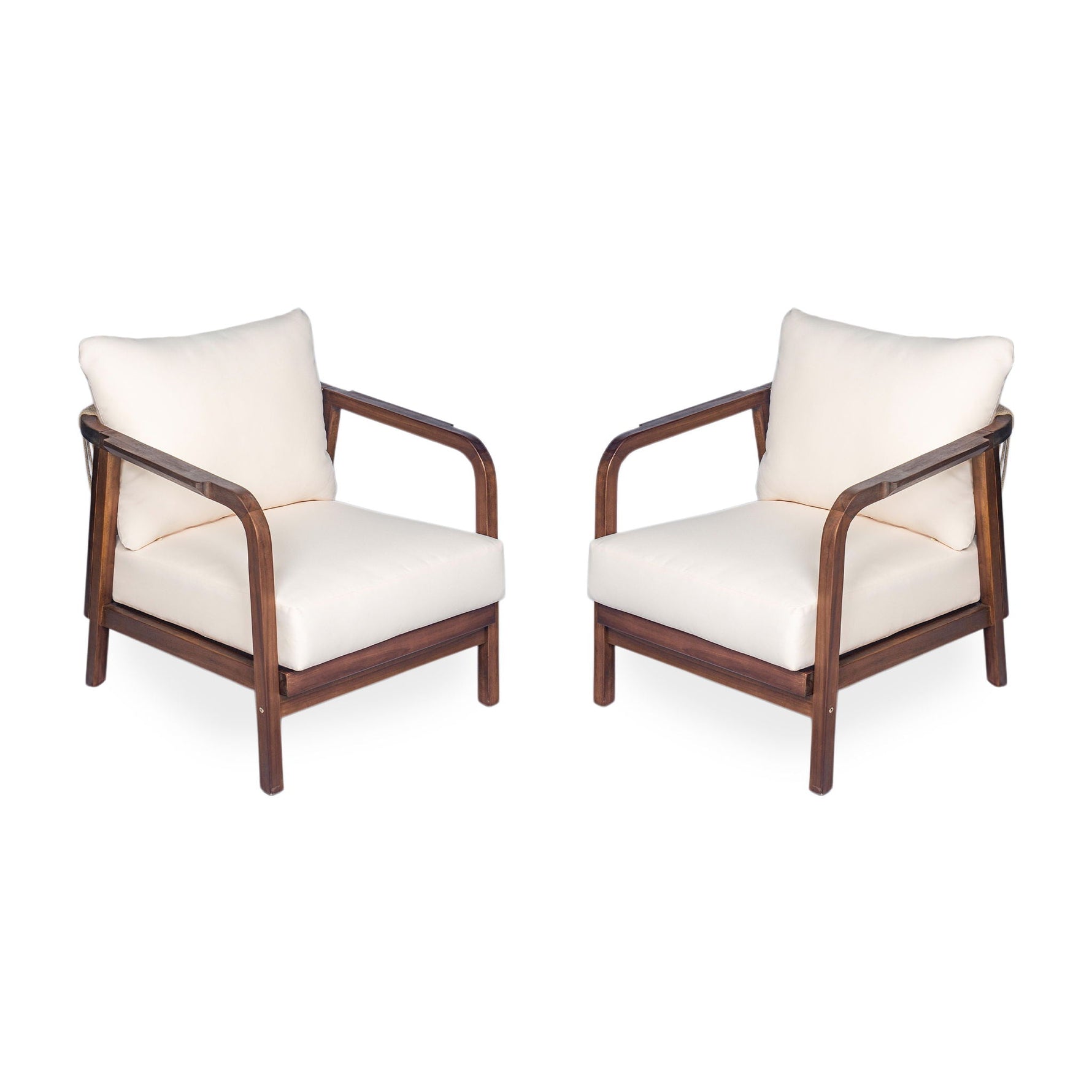 Outdoor Lounge Chair With Woven Backrest and Solid Wood Frame