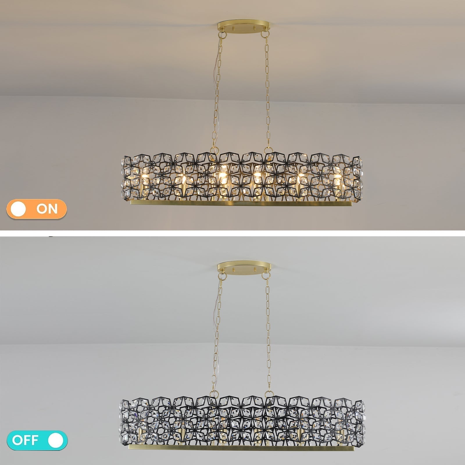 39" Contemporary Crystal and Black-Gold Pendant Chandelier
