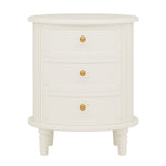 Oval Nightstand With 3 Drawers, Bedside Table - White