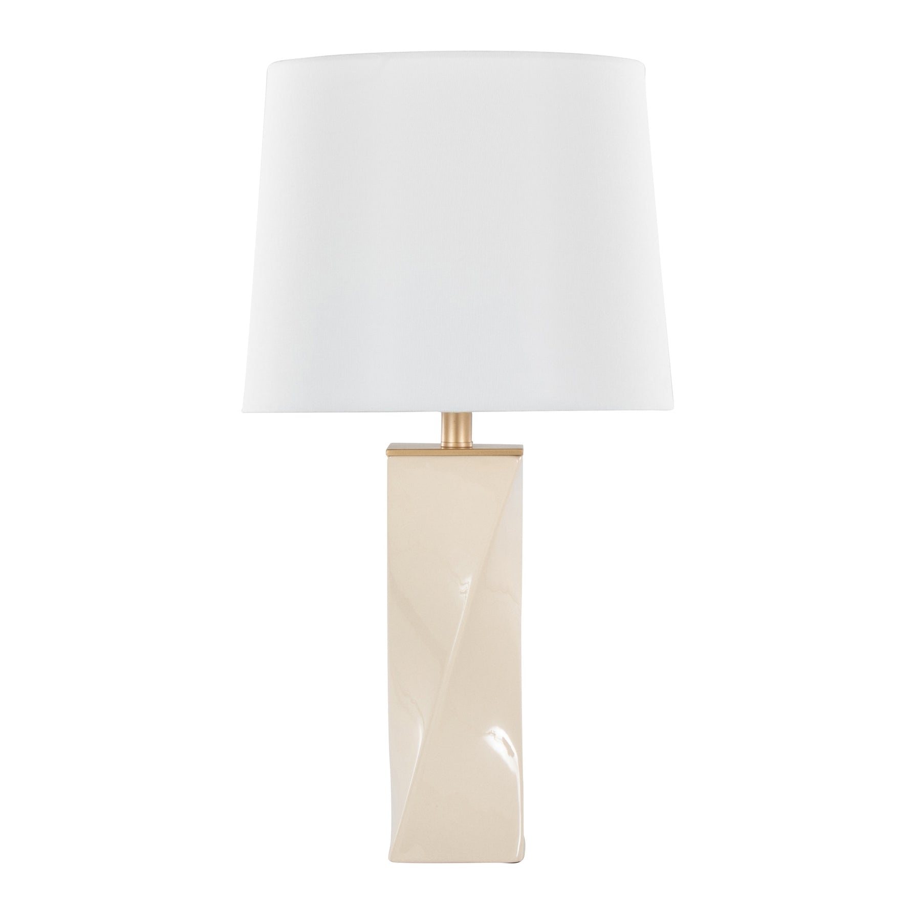 Curvo Square 27" Ceramic Table Lamp in Cream Ceramic, Gold Metal, and White Linen