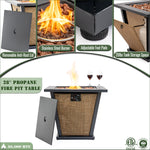 28" Propane Gas Fire Pit Table - 50000 BTU Square Steel Fire Pit