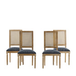 French Country Dining Chair With Rectangular Cane Backrest And Smooth Upholstered Seating