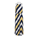 London Times Halter Neck Blouson Slit Front Keyhole Back Matte Jersey Dress-WHITE YELLOW