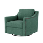 360 Degree Swivel Armchair Cotton Linen Fabric with Brass Nail Detailing