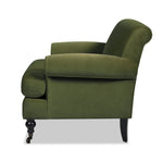 Alana 38" Lawson Accent Arm Chair Metal Casters, Olive Green Performance Velvet