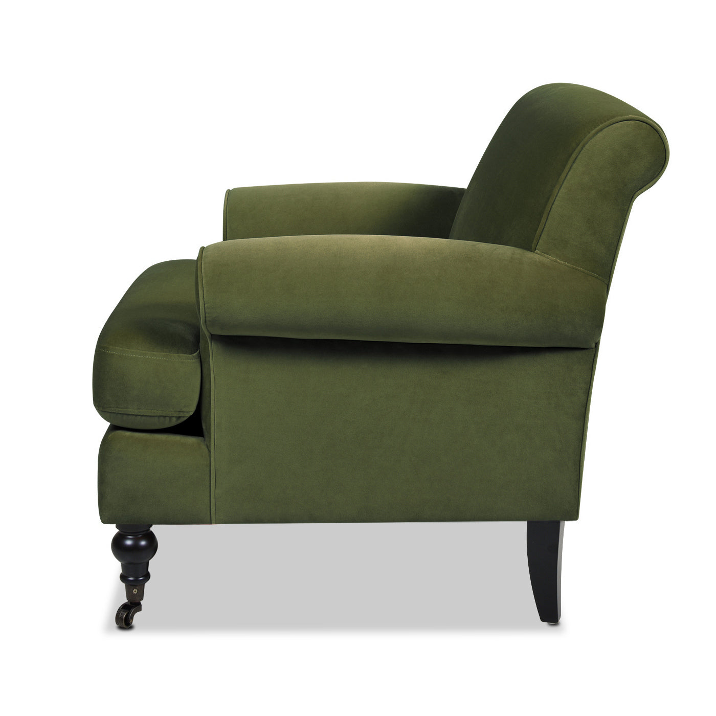 Alana 38" Lawson Accent Arm Chair Metal Casters, Olive Green Performance Velvet