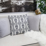 Gothic Damask Skull Throw Pillow – Black & White Cotton Linen