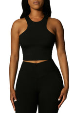 Naked Wardrobe Racerback Cropped Tank in Black, Size Medium