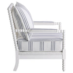 White and Navy Upholstered Stripe Accent Chair with Linen-Like Fabric