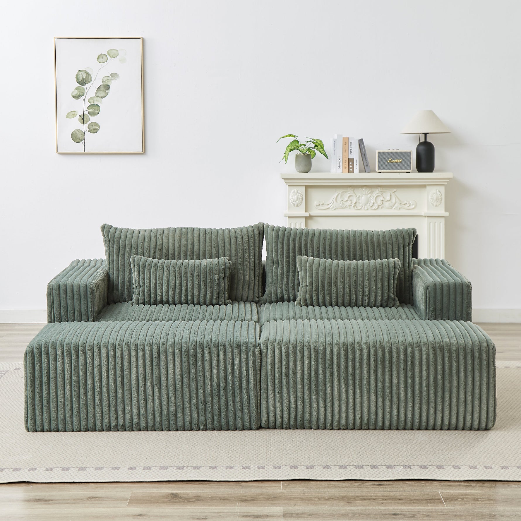 87' Oversized Sectional Lounge Chaise with Plush Corduroy Fabric