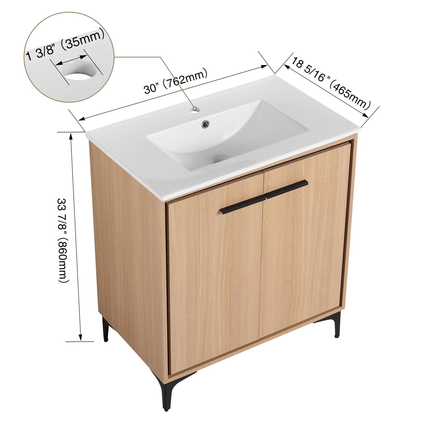 Modern Bathroom Vanity Base with Basin and Storage Cabinet