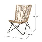 Wicker Chair with Geometric Cross Base (Set of 2) - Light Brown