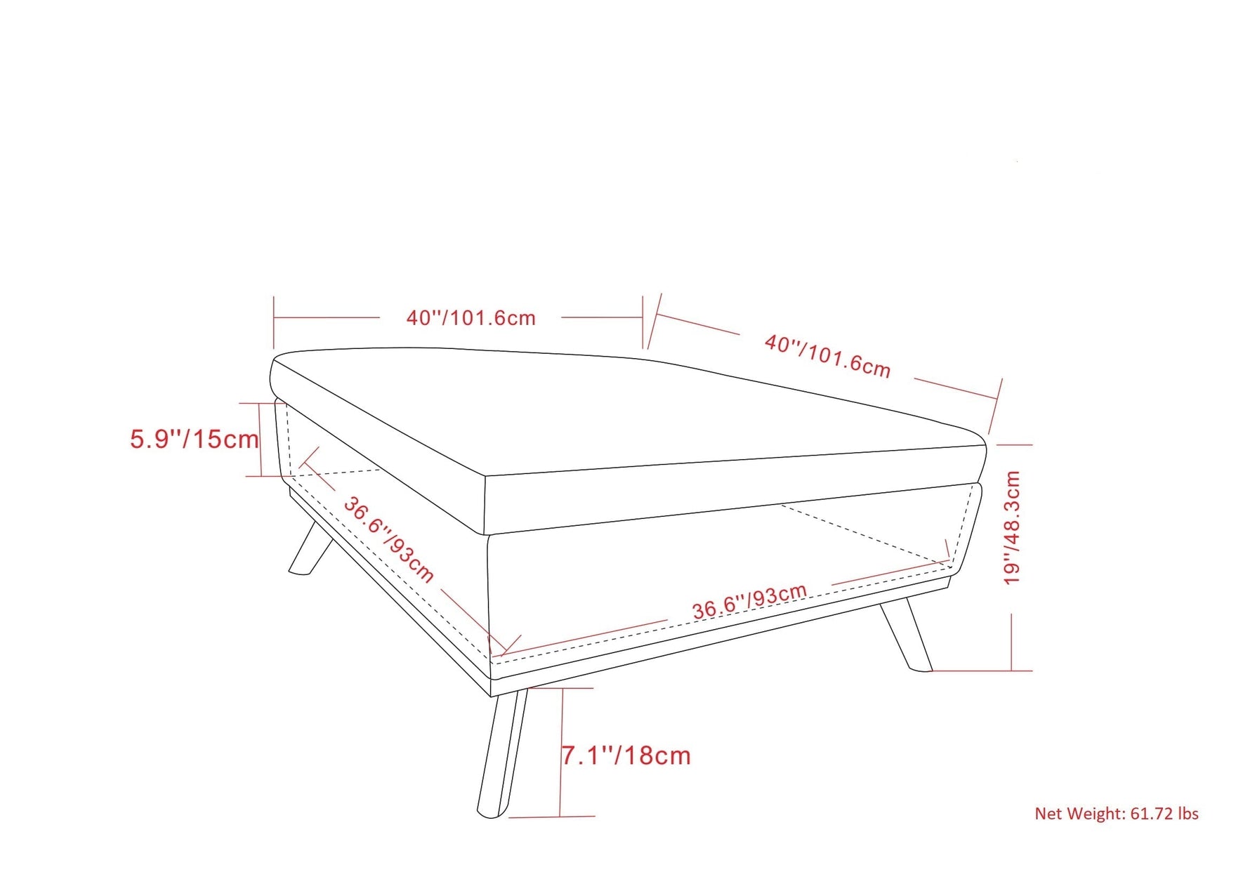 Owen XL Square Coffee Table Storage Ottoman - Distressed Saddle Brown