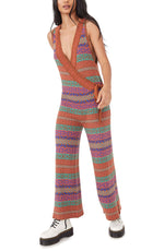 Free People Snowfall Kind of Love Wide Leg Jumpsuit in Red Currant Combo, Size X-Small
