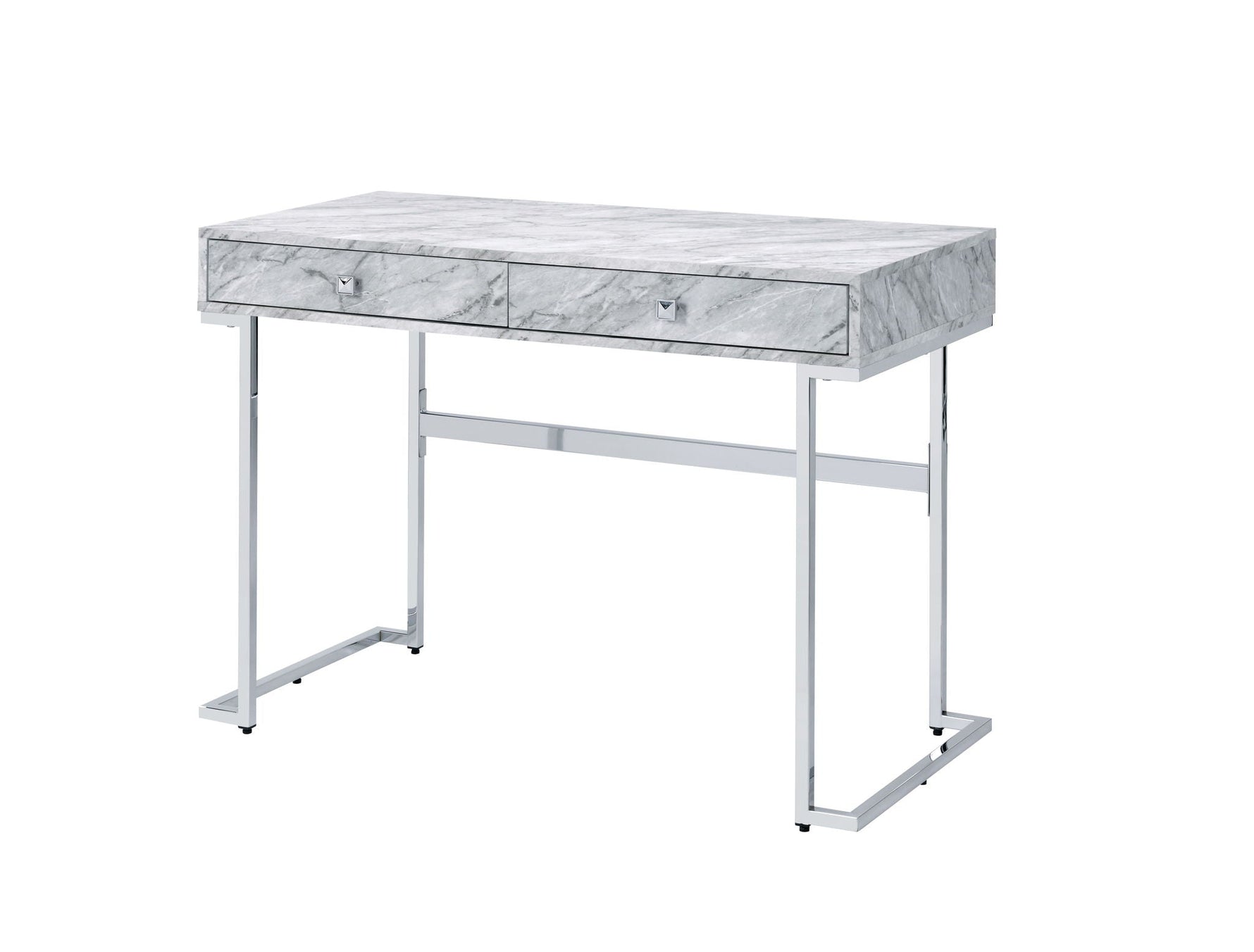 Tigress Printed Faux Marble Top Writing Desk - White