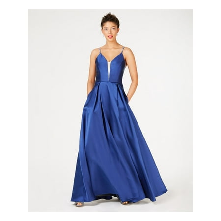 Women's Blue Embellished Spaghetti Strap Formal Dress - Juniors Size