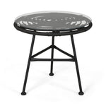 Petrichor Outdoor Side Table with Tempered Glass and Steel Frame