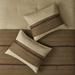 7 PC Pieced Faux Suede Comforter Set Natural Cal King
