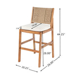 4 Pieces Natural Outdoor Bar Stool Solid Acacia Wood and Woven Wicker