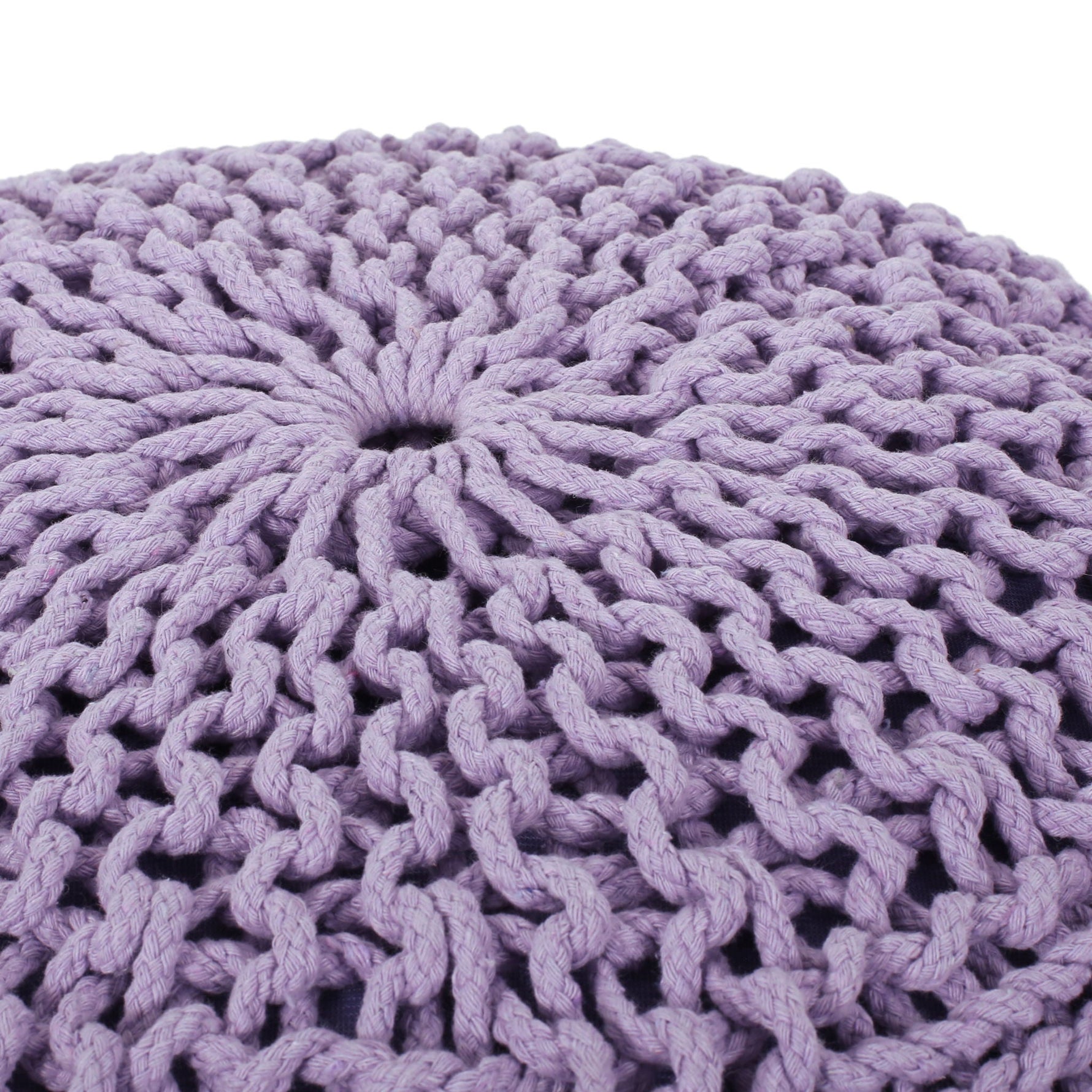 Bordeaux Knitted Cotton Round Pouf Ottoman