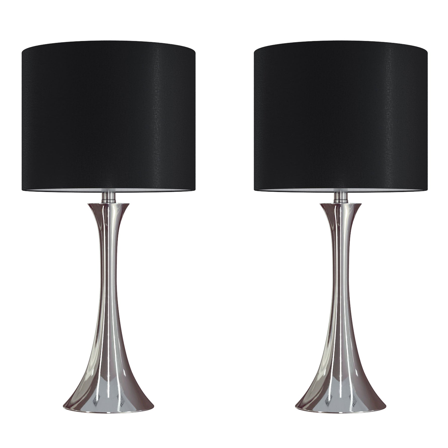 Lenuxe 24-Inch Contemporary Metal Table Lamp Set in Polished Nickel