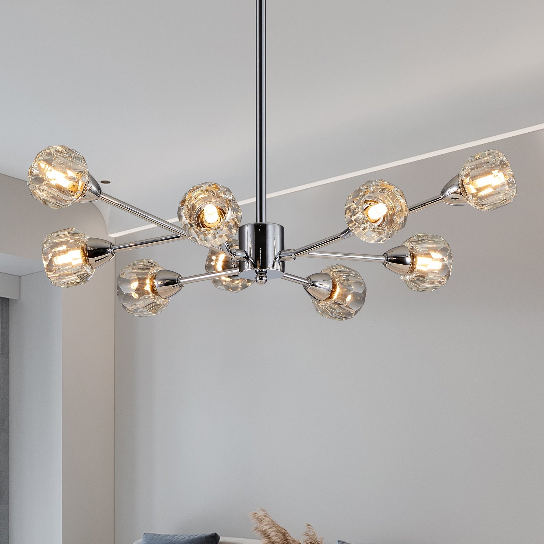 28" Modern Crystal Chandelier With 9 Lights