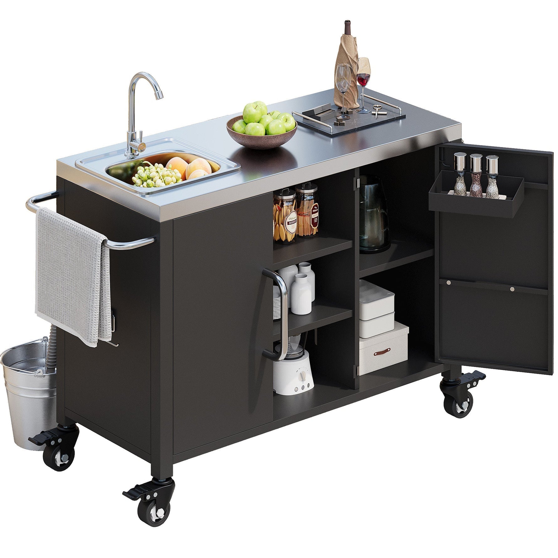 K&K 55.5" Outdoor Kitchen Island with Sink
