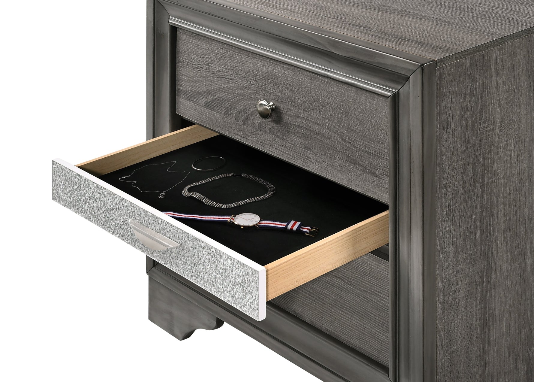 Traditional Queen 5 Piece Storage Bedroom Set in Gray Wood