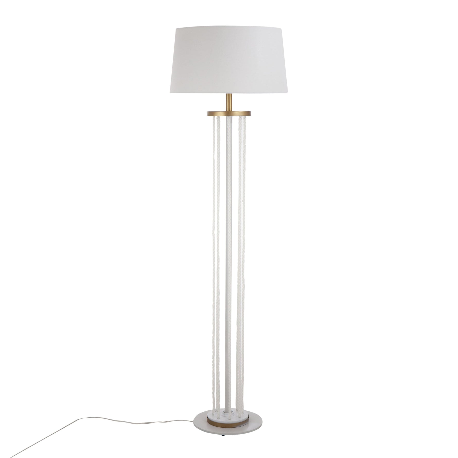 Rope Contemporary Floor Lamp in Natural Wood, White Metal, and Rope Accent