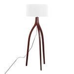 Wishbone Contemporary Floor Lamp in Walnut Wood with White Fabric Shade