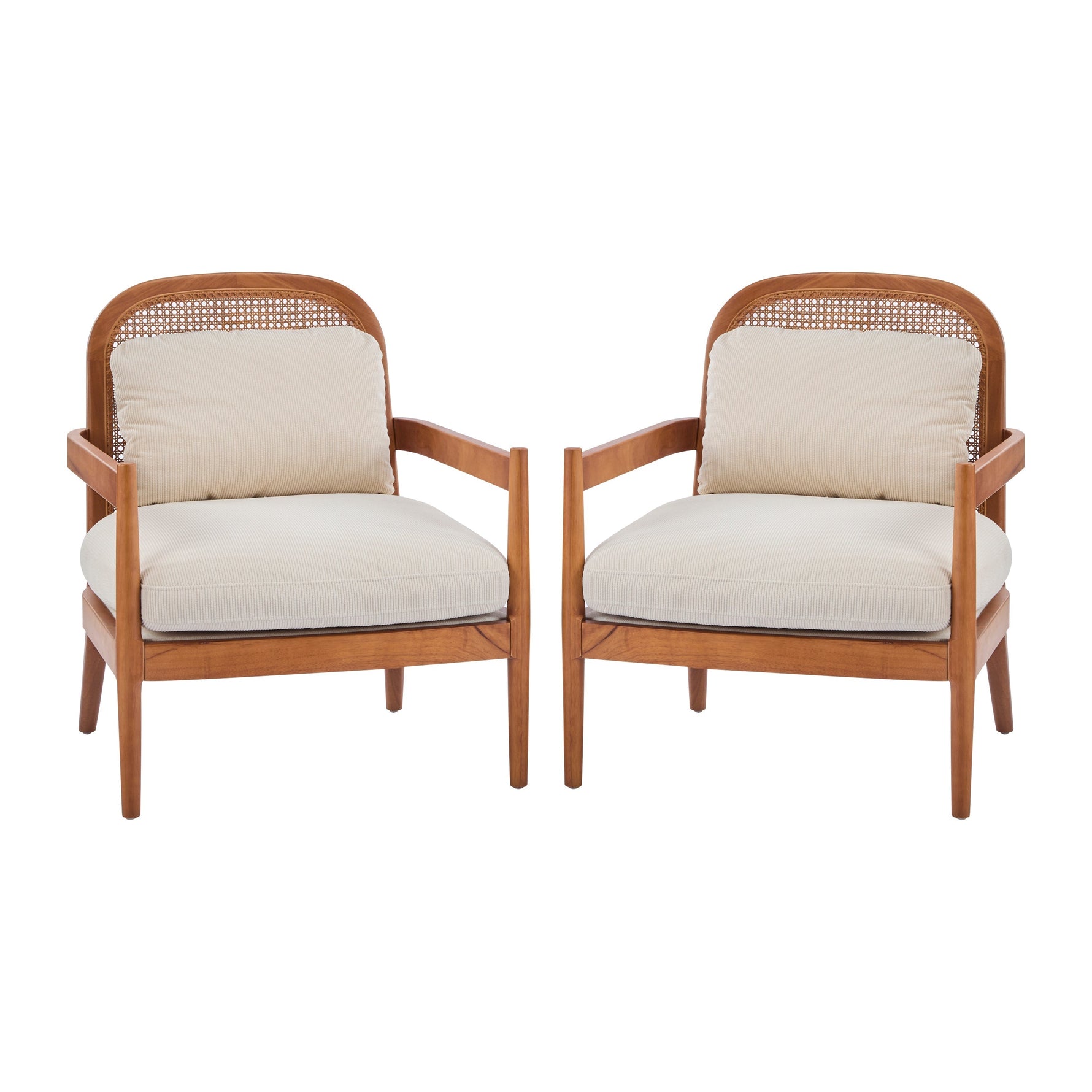 Elliston Rattan Backrest Solid Wood Accent Chair with Cushions - Set of 2