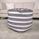 Lani Handcrafted Fabric Pouf - Durable Cotton Square in Natural / Black