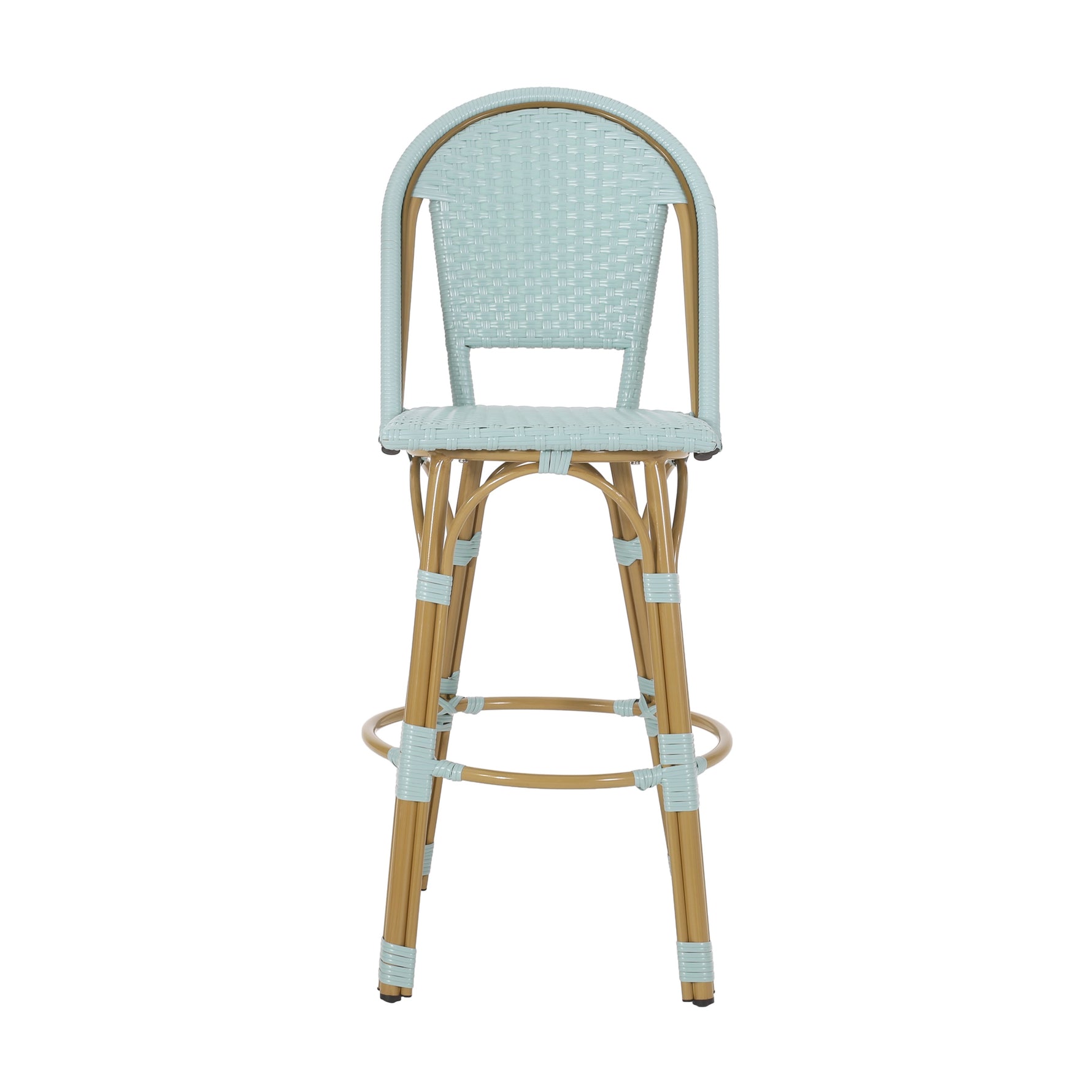 29.5' Outdoor PE Rattan and Aluminum French Barstools, Set of 2