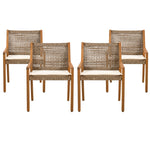 Outdoor Dining Chair Set of 4 - Acacia Wood and Wicker with Cream Cushion