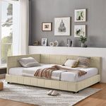 Mid-Century Storage Upholstered Tufted Bed Frame with Backrest and Armrests