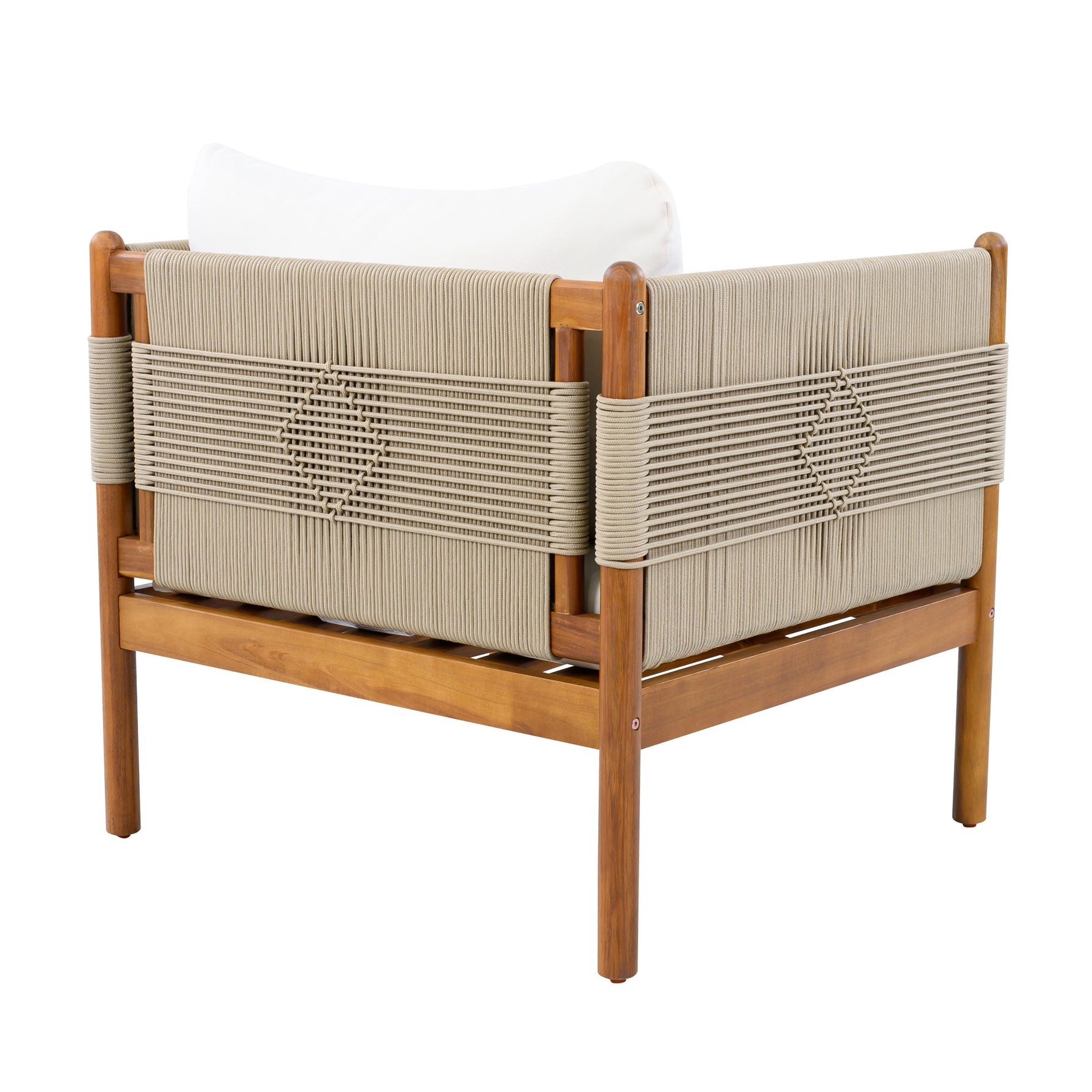 Outdoor Club Chairs (Set of 2) with Diamond-Pattern Beige Rope, Teak Finish