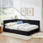 Mid-Century Upholstered Tufted Bed Frame with Backrest and Armrests