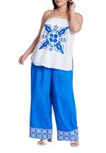 ELOQUII Women's Plus Size Embroidered Hem Pull On Pant - 28, Nautical Blue