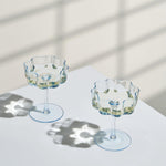 Flower Wave Coupe Cocktail Colored Glasses | Set of 2 | Cobalt Blue